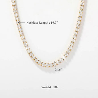 Gold-tone tennis necklace dimensions, 19.7 in length, 0.16 in stones, 18 g