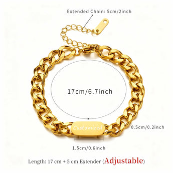 Gold bracelet size guide: 17cm plus 5cm extender chain, adjustable