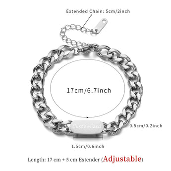 Guía de tallas de la pulsera plateada: 17 cm más 5 cm de cadena extensora, ajustable