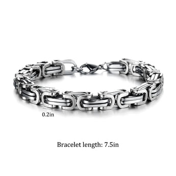 Pulsera de cadena de acero de titanio color plata con nota de 7.5 pulgadas de largo y 0.2 pulgadas de ancho de eslabón