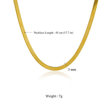 Collar de cadena de serpiente plana en tono dorado, 3 mm de ancho, 45 cm de largo