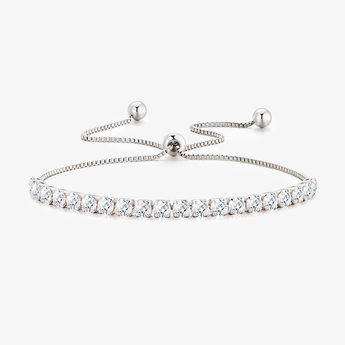 Silver-tone adjustable tennis bracelet with round cubic zirconia stones and slider ball ends